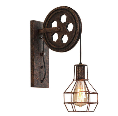 Applique murale vintage avec ombre au plafond, luminaire de style industriel et rétro en fer avec levage poulie, parfait pour café ou loft, barre réglable pour un applique lumière optimisé ► Photo 1/6