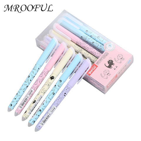 4 pièces/ensemble mignon chat effaçable stylo 0.38mm lavable magique Gel stylo encre bleue recharges enfants école papeterie accessoires de bureau ► Photo 1/4