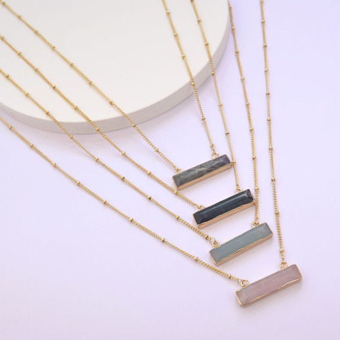 Rectangle forme Natura pierre pendentif collier pour femmes délicat chaîne colliers bijoux été ► Photo 1/6