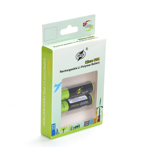 Batterie d'origine ZNTER 1.5V 1700mAh AA batterie Rechargeable Mirco USB pour jouets télécommande batterie Lithium polymère batterie ► Photo 1/6