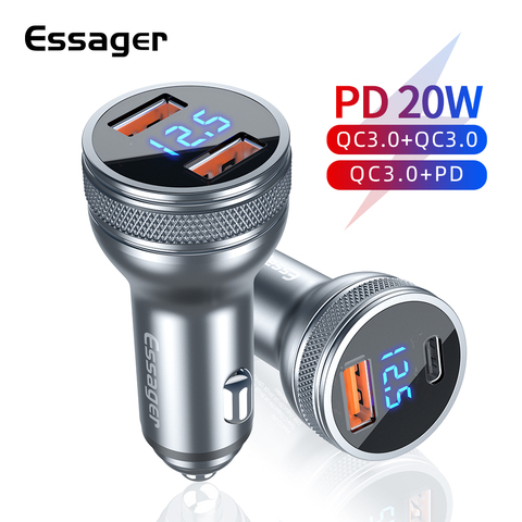 Essager 36W Mini chargeur de voiture USB 3.0 Charge rapide pour iPhone Samsung PD 3.0 Type C adaptateur de Charge rapide affichage LED chargeur de voiture ► Photo 1/6