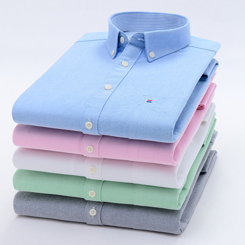 Oxford – chemise à manches longues pour homme, grande taille, en coton, décontractée, avec poches sur la poitrine, à carreaux solides, coupe régulière, S-6XL ► Photo 1/6