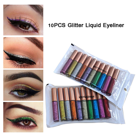 HANDAIYAN – Eyeliner liquide scintillant et coloré, crayon de maquillage longue durée, cosmétiques à paillettes brillantes, 10 pièces/ensemble ► Photo 1/6