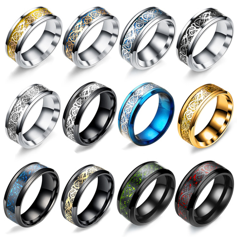 Livraison directe Dragon anneaux en acier inoxydable sûr en Fiber de carbone amoureux hommes bague de mariage bijoux de mode accessoires cadeau ► Photo 1/6