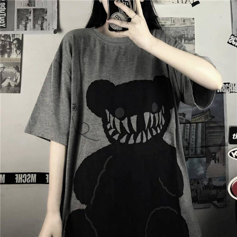 T-shirt style Hip Hop coréen pour femme, Streetwear, Punk, drôle, manches courtes, Couple, été, ours imprimé ► Photo 1/6