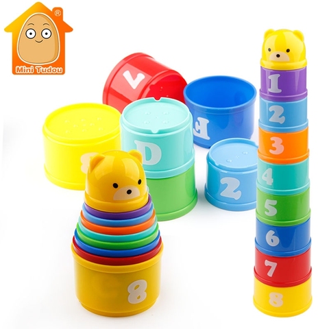 8 pièces jouets éducatifs pour bébé 6 mois + chiffres lettres Foldind pile tasse tour enfants Intelligence précoce ► Photo 1/5