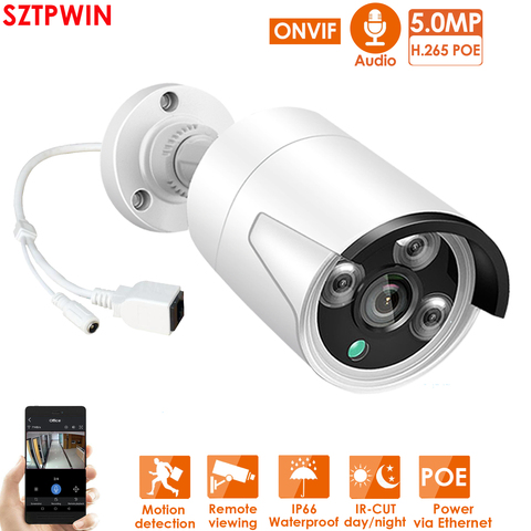 Caméra IP POE 5.0MP ONVIF H.265 enregistrement Audio caméra de vidéosurveillance 2mp 3mp 5mp étanche IP66 Surveillance vidéo de sécurité à domicile extérieure ► Photo 1/6