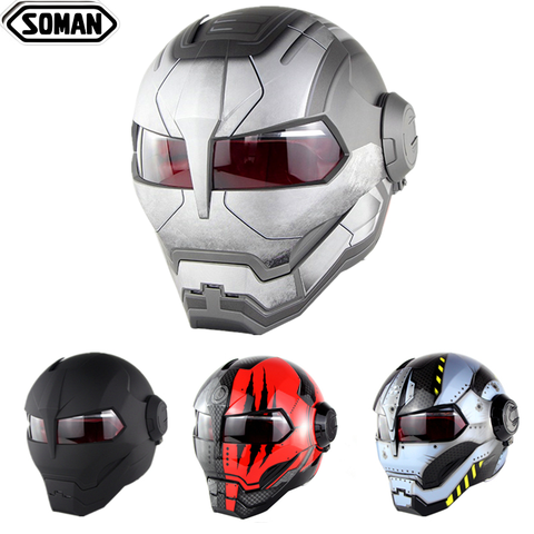 Guerre gris casque de moto Ironman Style DOT rabattable Casco fer homme Capacetes Cool moto casques personnalisé Soman SM515 ► Photo 1/6