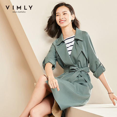 Vimly – Trench-Coat à ceinture pour femme, veste longue à revers, couleur unie, tenue de bureau élégante, pardessus ample, coupe-vent, F3385 ► Photo 1/5