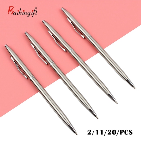 Stylos à bille en métal en acier inoxydable, 0.7mm, ensemble cadeau de papeterie étudiant, fournitures de bureau 2/11/20 pièces ► Photo 1/6