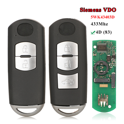 Jingyuqin VDO système clé de voiture à distance intelligente 2/3 bouton 433MHz 4D (83) puce FOB pour Mazda 2/6 2014 + 5WK43403D ► Photo 1/5