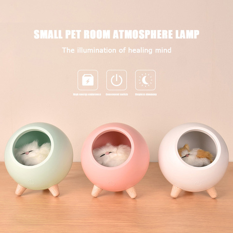 Touche gradation chaton veilleuse maison pour animaux de compagnie atmosphère LED veilleuse chat maison tactile gradation lampe de Table pour enfants chambre cadeaux ► Photo 1/6