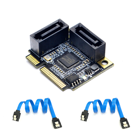 Carte d'extension disque dur Mini pcie Express to SATA 3.0 2 Ports, avec câble SATA, pour ordinateur PC ► Photo 1/6