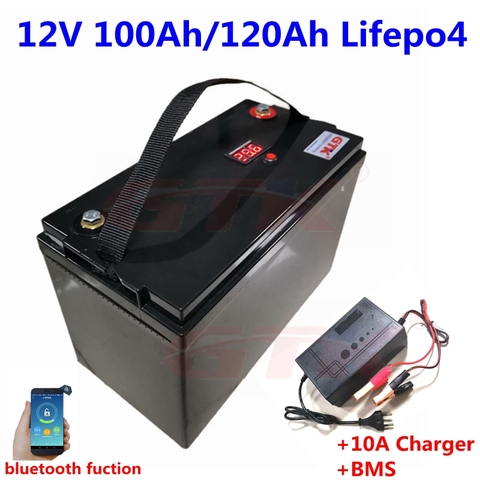 Batterie lithium lifepo4 12V, 100/120ah, avec BMS, pour onduleur, moteur de bateau, camping-car, livrée avec un chargeur 10a ► Photo 1/6