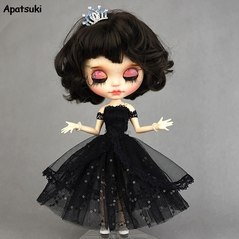 Robe de princesse noire pour poupées Blythe nouvel an robe de soirée pour BJD Blythe poupées épaules nues tenues vêtements accessoires ► Photo 1/5