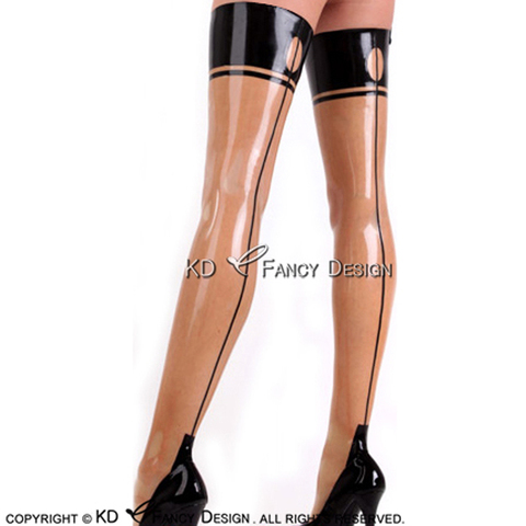 Bas longs en Latex Transparent et noir, Sexy, avec circulaire au dos, cuisse haute en caoutchouc, bas WZ-0031 ► Photo 1/5