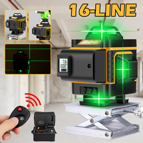 Niveau Laser vert 4D 16 lignes à nivellement automatique, télécommande sans fil avec batterie numérique ► Photo 1/6
