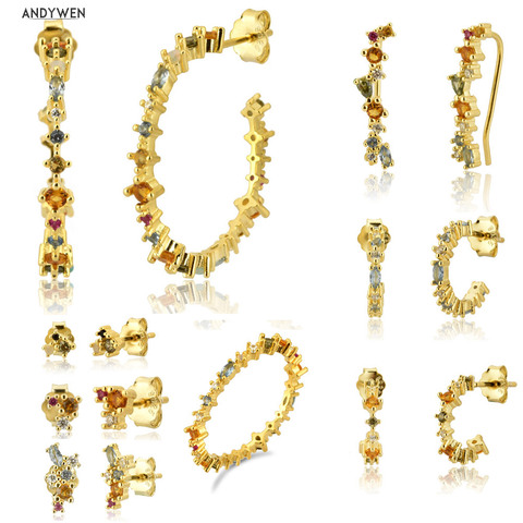 ANDYWEN – Boucles d'oreilles 100% argent 925 pour femme, bijou européen en zircon cubique avec de grands anneaux, pendentifs ► Photo 1/6