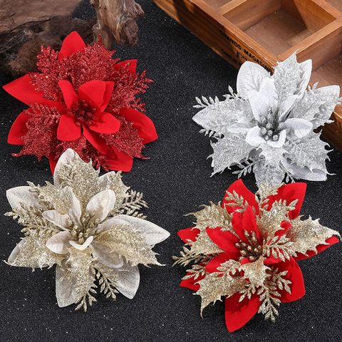 Fleurs artificielles de noël à paillettes, 5/10 pièces, fausses décorations pour arbre de noël, ornements, cadeau de nouvel an ► Photo 1/6