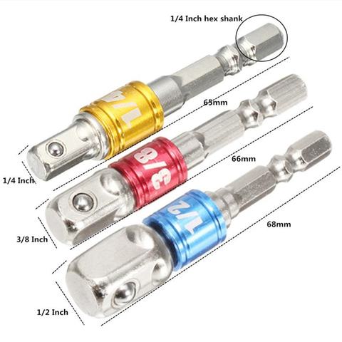 Clé à tige hexagonale de 1/4 pouces, perceuse électrique, adaptateur de perceuse à douille, jeu d'adaptateurs de mèches d'extension, outil de tournevis de 1/4, 3/8 et 1/2 pouces ► Photo 1/6