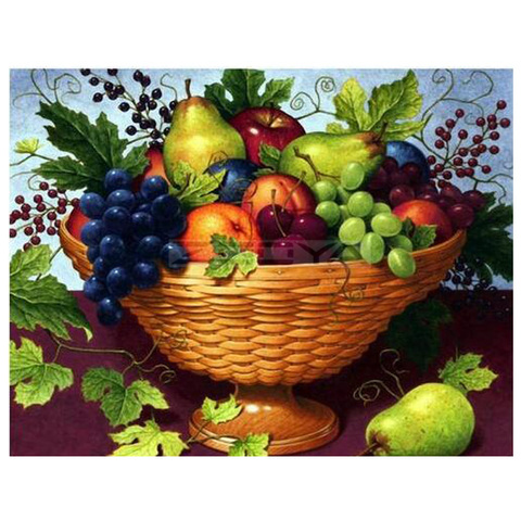 5D bricolage diamant broderie cuisine nourriture fruits panier raisin diamant peinture point de croix rond mosaïque décoration ► Photo 1/6