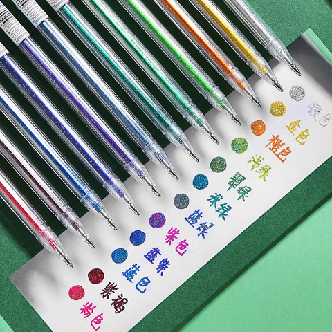 9 pièces/ensemble stylo à paillettes métallique couleur changeante Flash marqueur Gel stylos dessin Scrapbook Album Journal bricolage Kawaii papeterie école ► Photo 1/6