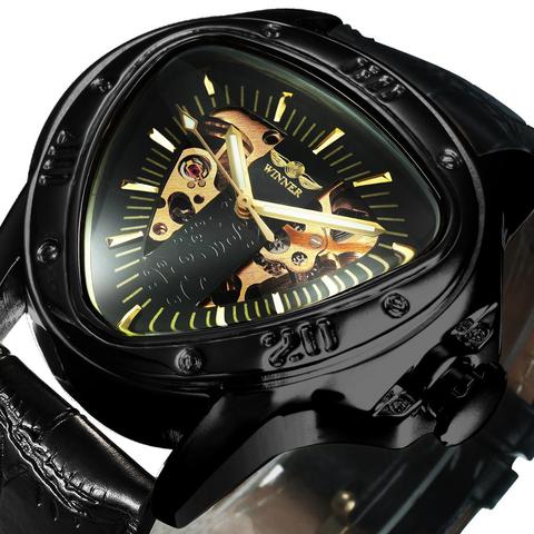 Gagnant officiel montres hommes 2022 automatique montre mécanique pour hommes haut de gamme marque de luxe squelette Triangle or noir ► Photo 1/6