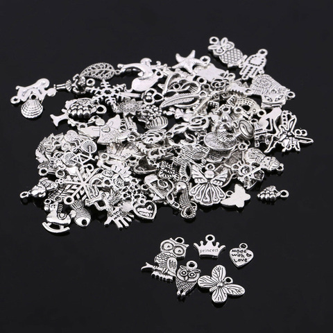 100 pcs/lot aléatoire mélangé Tibtan argent perles breloques pendentifs pour bricolage bijoux faisant des accessoires de noël cadeau expédition au hasard ► Photo 1/6