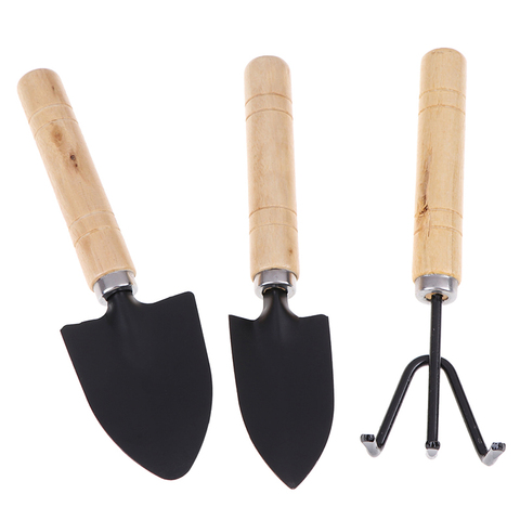 3 pièces/ensemble Mini manche en bois pelle râteau pelle bonsaï outils ensemble d'outils de jardin ► Photo 1/6