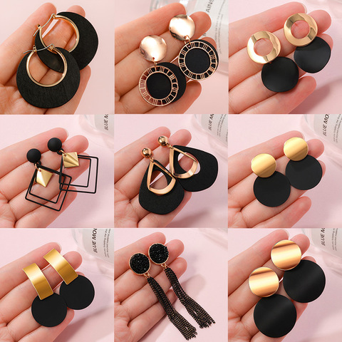 POXAM nouveau coréen déclaration boucles d'oreilles pour les femmes noir mignon acrylique géométrique balancent goutte or boucles d'oreilles Brincos 2022 bijoux de mode ► Photo 1/6