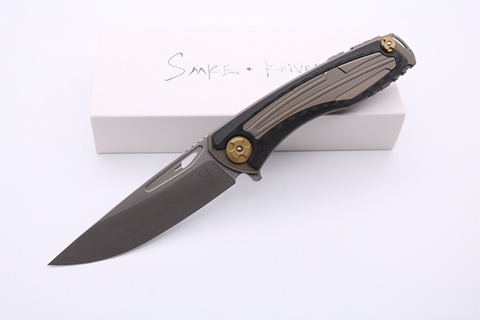 SMKE Knives – couteau de poche tactique pliant personnalisé, lame M390 en Fiber de carbone + manche en titane, pour la survie, Svarn II ► Photo 1/6