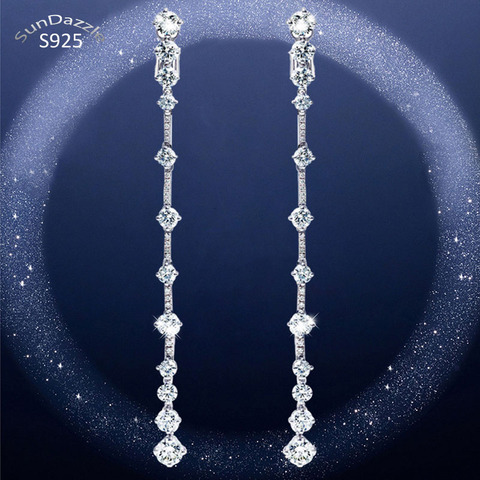 Boucles d'oreilles longues avec aiguille en argent Sterling 925 pour femmes, accessoire de mariage en Zircon cubique, accessoire de mariage, pompon ► Photo 1/6