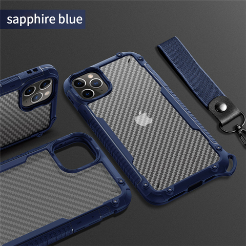 Étui de protection antichoc robuste hybride pour iPhone 12 Mini 11 Pro XS Max XR X 8 7 6S 6 plus couverture arrière en Fiber de carbone Silicone souple ► Photo 1/6