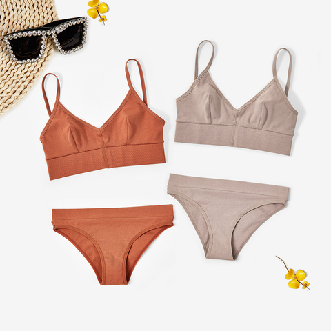 VRAIMMOI femme coton soutien-gorge ensemble bas dos sans fil Brasserie femmes Lingerie ensemble taille basse culotte et Bralette sous-vêtements en coton ensembles ► Photo 1/6