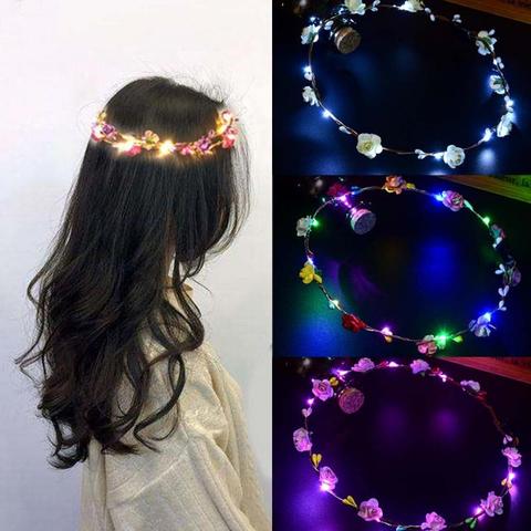 Guirlande lumineuse pour mariage, bandeau de fleurs, lumière LED, décoration de couronne de noël néon, guirlande lumineuse pour cheveux ► Photo 1/6