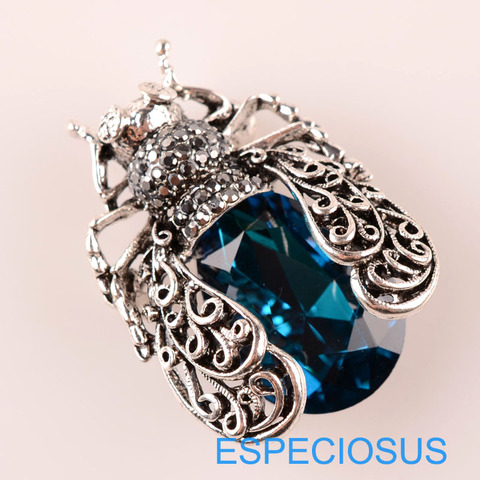 Broche de poitrine en verre pour femme, bijoux tendance, strass, bleu Royal, cristal, Anti-argent, girafe ► Photo 1/6