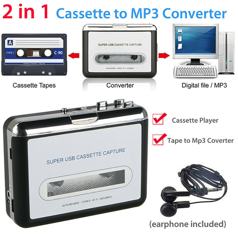 Super Cassette Portable usb 2.0 à lecteur numérique MP3, musique, CD, convertisseur, enregistreur de Capture + casque ► Photo 1/6