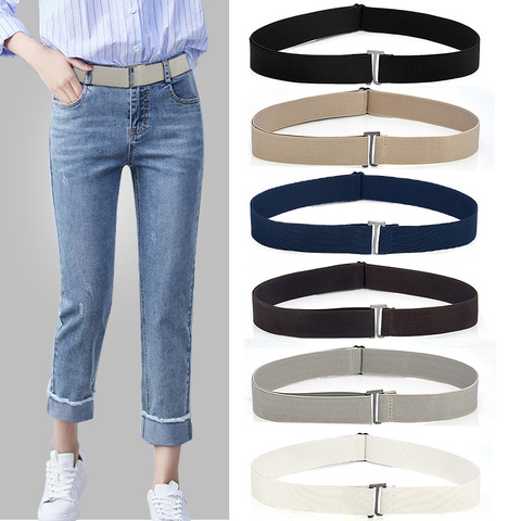 No Show – ceinture de pantalon en jean pour femmes, taille ajustable, élastique, extensible, boucle plate, couleur unie, doux, Invisible ► Photo 1/6