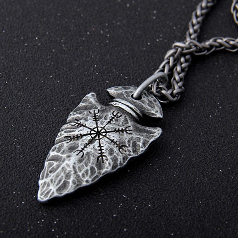 Yage – chaîne en acier inoxydable avec pendentif de lance, collier avec Rune Viking «Aegishjalmr», cadeau pour hommes ► Photo 1/5