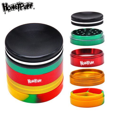 HONEYPUFF – broyeur de stockage en Silicone, pot de stockage 63MM 5 couches en métal Rasta en aluminium, broyeur à tabac et à herbes ► Photo 1/6