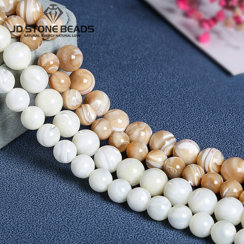 Perles en coquillage naturel blanc Beige, 4/6/8/10/12MM, pour la fabrication de bracelets de bijoux de prière musulmane ► Photo 1/5