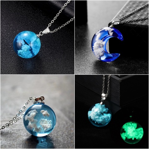 Collier Transparent rond en forme de nuage pour femmes, boule de verre, pendentif de lune, chaîne lumineuse, ras de cou, cadeau de bijoux ► Photo 1/6