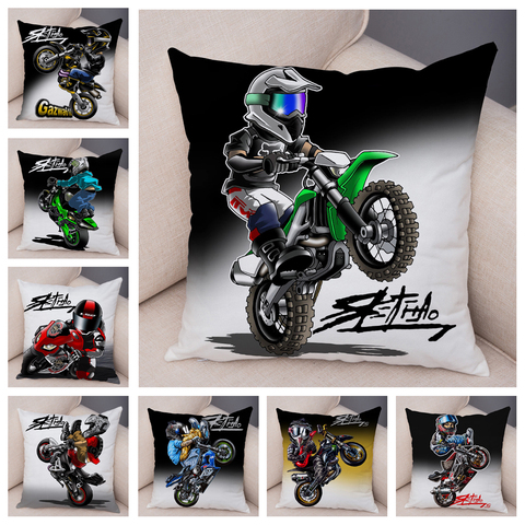 Bande dessinée moto housse de coussin décor Sports extrêmes taie d'oreiller doux en peluche Mobile vélo taie d'oreiller pour canapé maison enfants chambre ► Photo 1/6