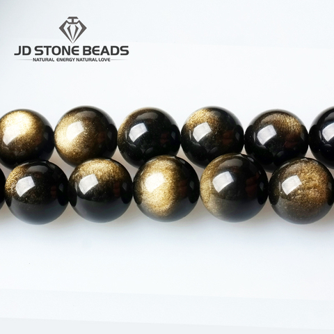 Perles de pierres précieuses en obsidienne en or naturel, taille 4/6/8/10/12/14mm, choix, conception, accessoires cadeaux, pour la fabrication de bijoux ► Photo 1/5