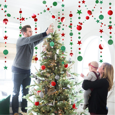 Guirlandes en papier scintillant étoiles de flocons de neige de 4M, décorations de noël, pour la maison, nouvel an, noël 2022 ► Photo 1/6