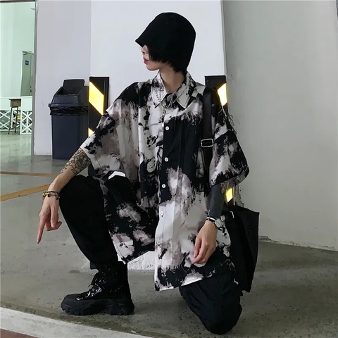 Chemisier noir gothique Harajuku pour femmes, surdimensionné, Vintage, ample, décontracté, Streetwear, 2022 ► Photo 1/5