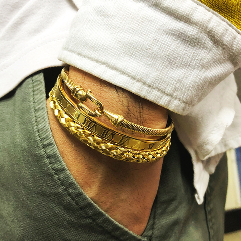 3 pièces/ensemble Romaine Royale Bracelets & Bracelets Câble Fil Bracelets D'amour Pour Hommes En Acier Inoxydable Pulseiras Hommes Bijoux Accessoires ► Photo 1/6