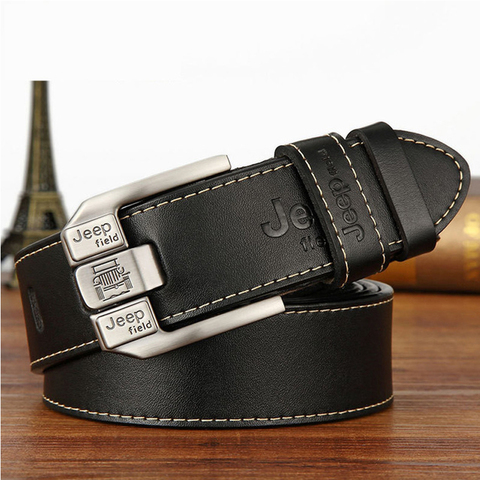 Ceinture avec boucle ardillon pour Jeans et hommes, en cuir véritable, de haute qualité, rétro, marron, décontracté cm de large, tendance, 3.8 ► Photo 1/6