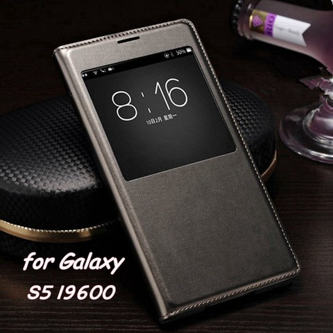 Coque de téléphone Samsung en cuir, étui mince à rabat pour Galaxy S5, i9600, veille intelligente, vue de réveil, avec puce étanche ► Photo 1/6