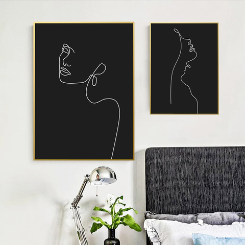 Abstrait femme visage une ligne dessin peinture moderne affiche toile impression noir et blanc minimaliste mur Art photos décor à la maison ► Photo 1/6